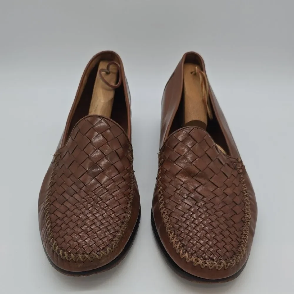 Cole Haan Tan Woven Leather Slip-On Loafers